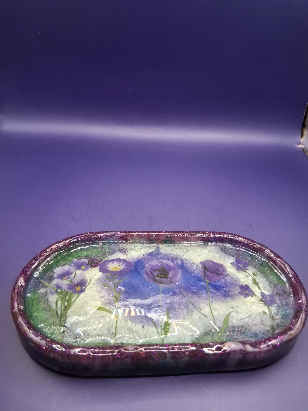 Handmade Purple Floral Decorative Tray